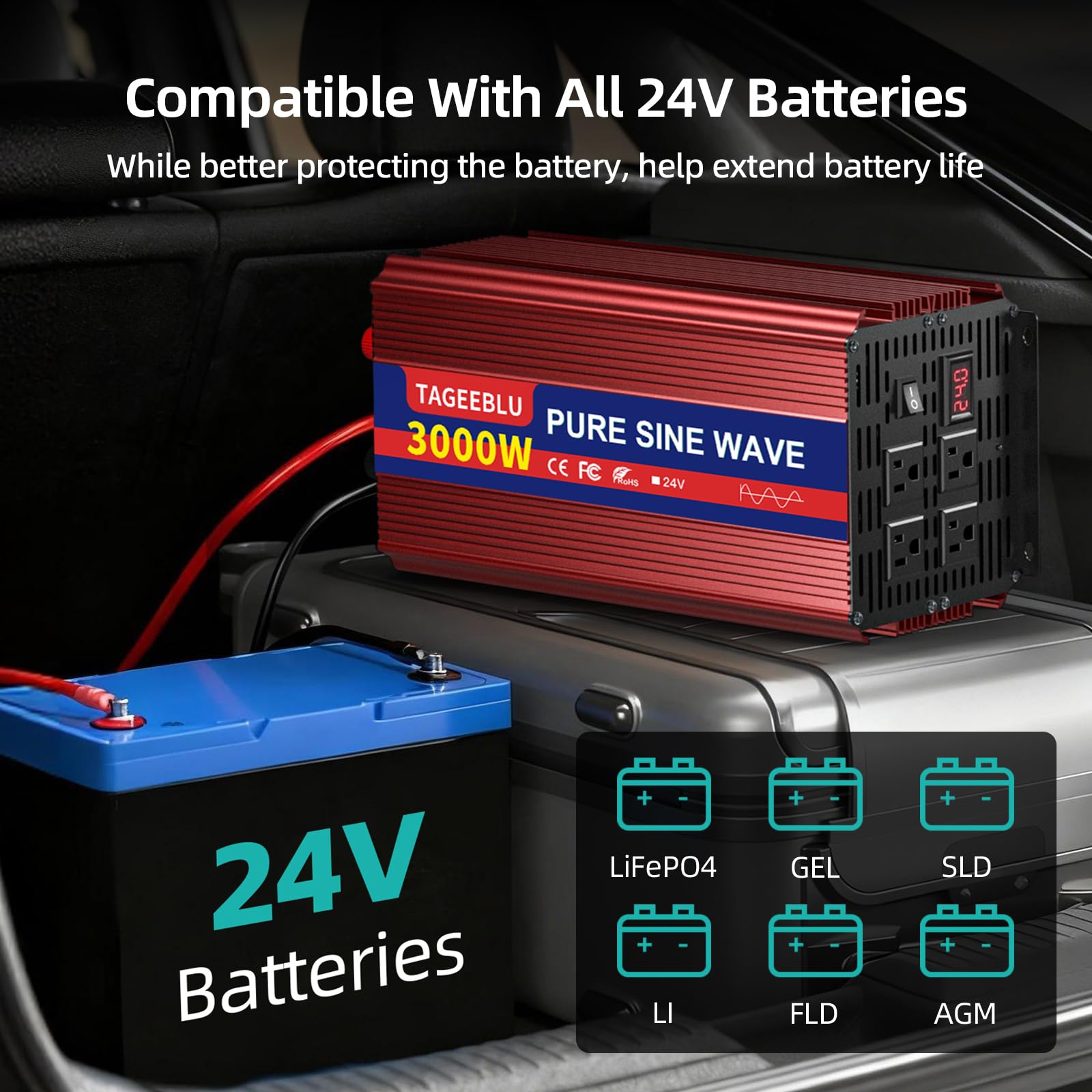 Amazon.co.jp: TAGEEBLU 3000W 24v インバーター 正弦波, 24V DCから