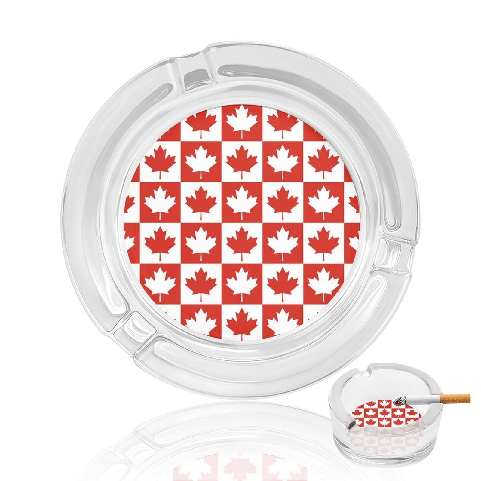 Maple Leaf Canada CA Flag Ashtray Portable Round Glass Outdoor Ash Tray for Home Office Garden Pub