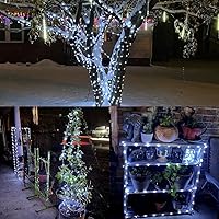 Vista 3 de YEGUO Paquete de 4 luces solares blancas, cada 33 pies 100 luces LED de Navidad impermeables para exteriores, 8 modos de alambre plateado