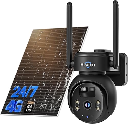 Miniatura 10 de Hiseeu - Cámara de seguridad celular 4G LTE con energía solar, cámara de seguridad inalámbrica para exteriores sin WiFi, 24/7, detección de Paquete