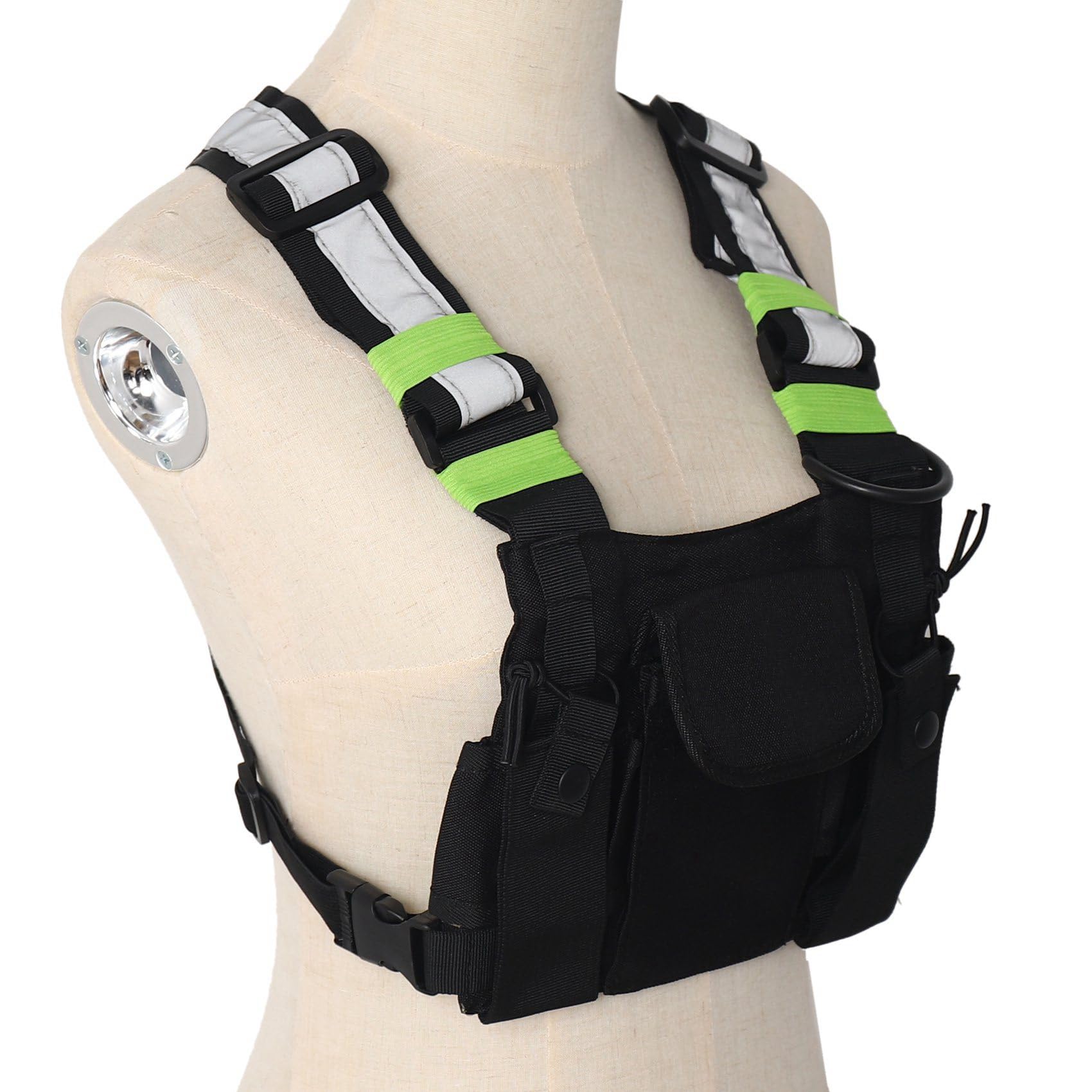 6X Le Radio Pocket Radio Chest Harness Cassa Anteriore Confezione Pouch Vest Caso Rig per 2 Way Radio Walkie Talkie Adatto per UV-5R Nero + Verde