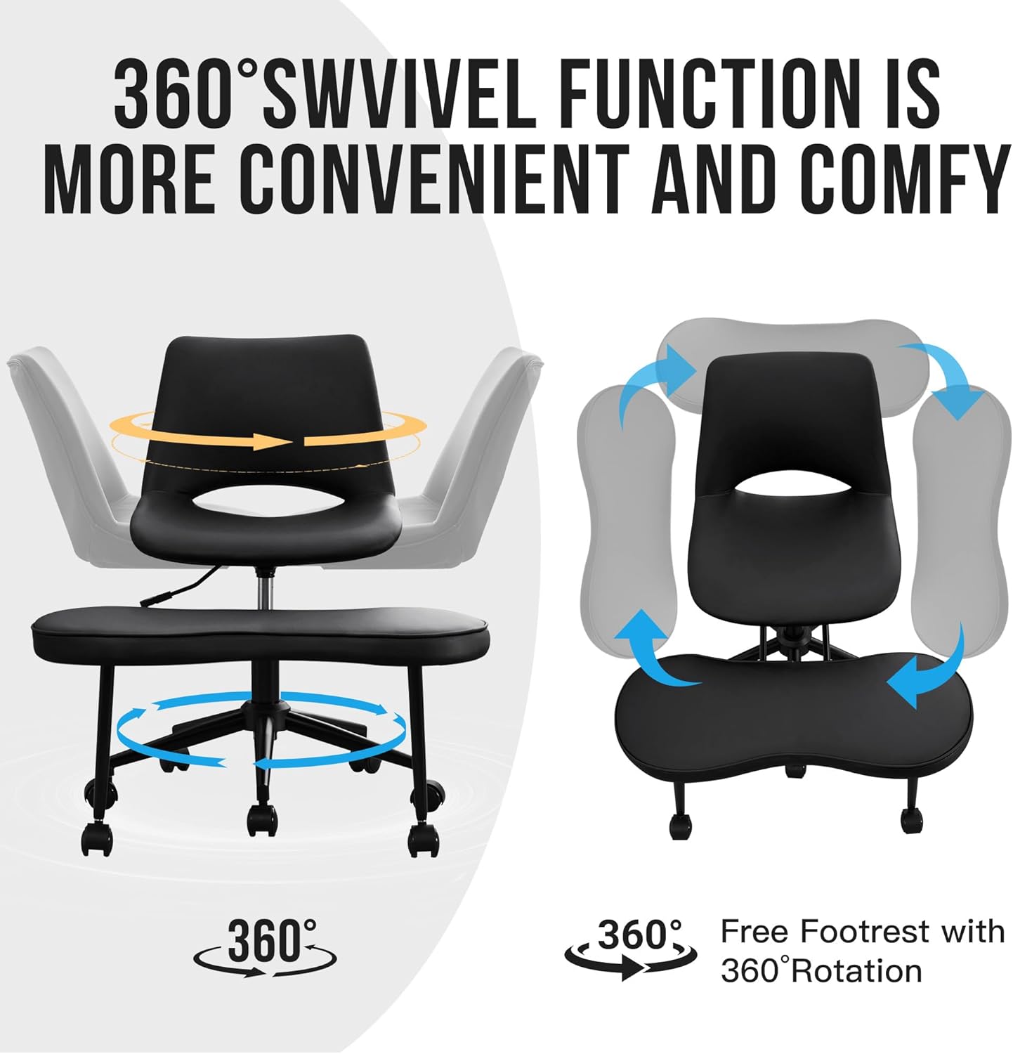 Ergonomic Cross-Legged Lounge Chair – High Lumbar Support, Adjustable Height, 360° Swivel, Wide Criss Cross Seat, Smooth Wheels – Ideal for Meditation, Yoga, ADHD – PU Leather, Black