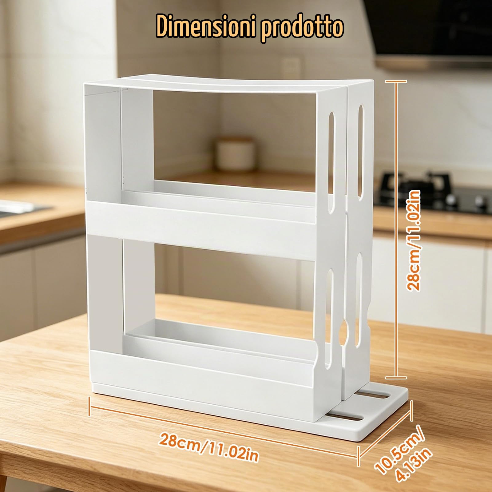 Buachois Cestello Estraibile, 2 Livelli Design Scorrevole Porta Spezie Verticale di Grande Capacità, Organizzatore per Alimenti Girevole Estraibile Antiscivolo
