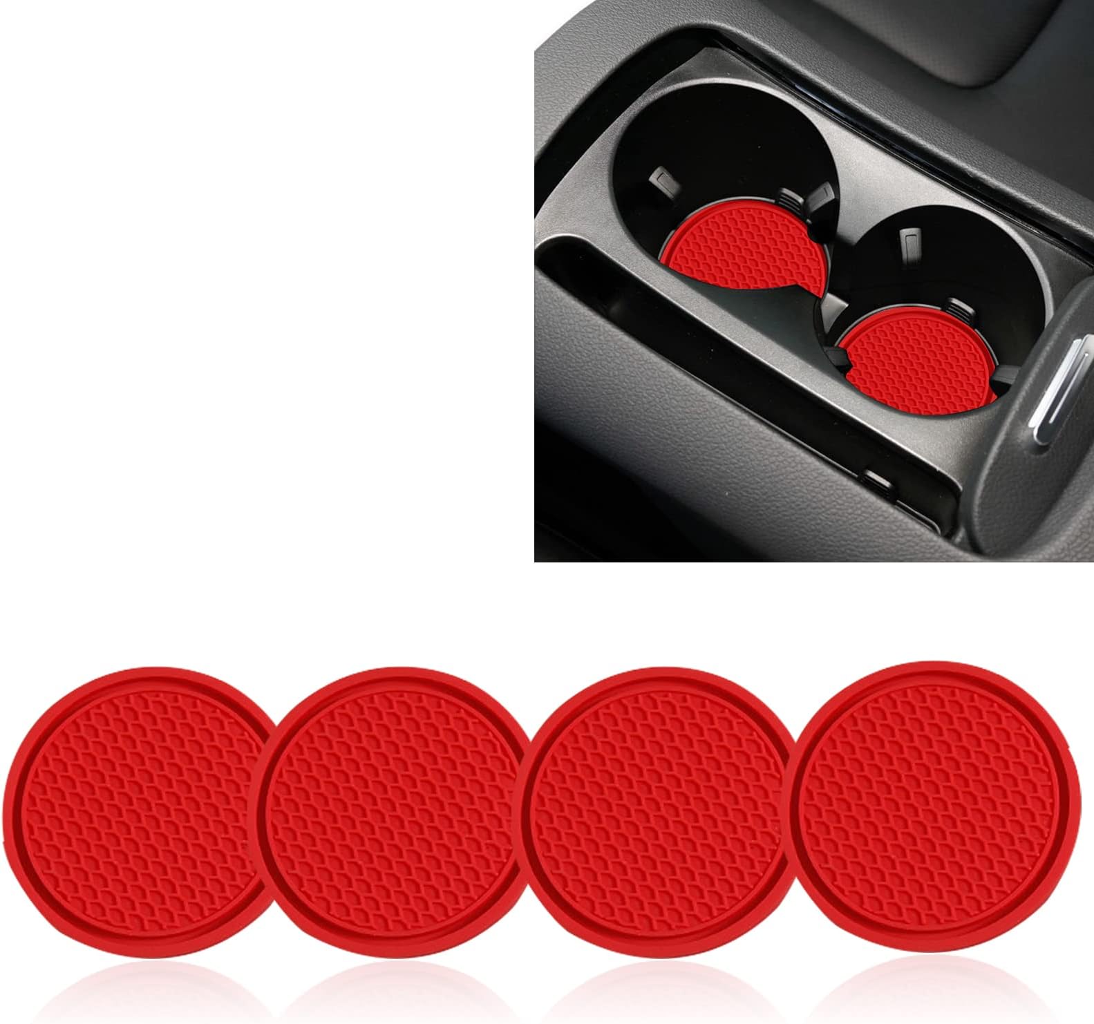 QODOLSI 4 PCS Car Cup Holder Coaster, Universal Auto Anti Slip Cup Holder Insert Coaster, 2.75In Silicone Cup Holders Embedded in Ornaments Coaster, Car Interior Accessories (Red)