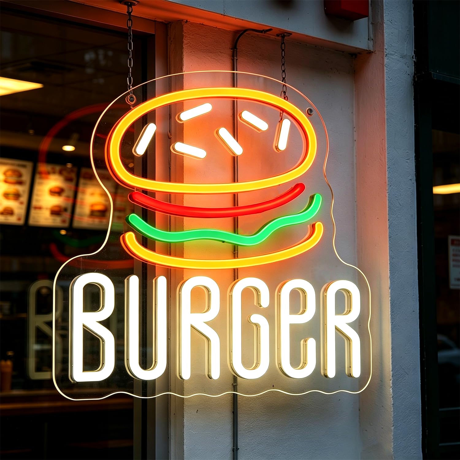 Hamburger Neon Sign LED Neon Burger Sign Light Up for Wall Decor, Dimmable USB Powered Neon Light for Food Shop Restaurant Snack Hamburger Shop Kitchen Decor 10.03”x9.25”