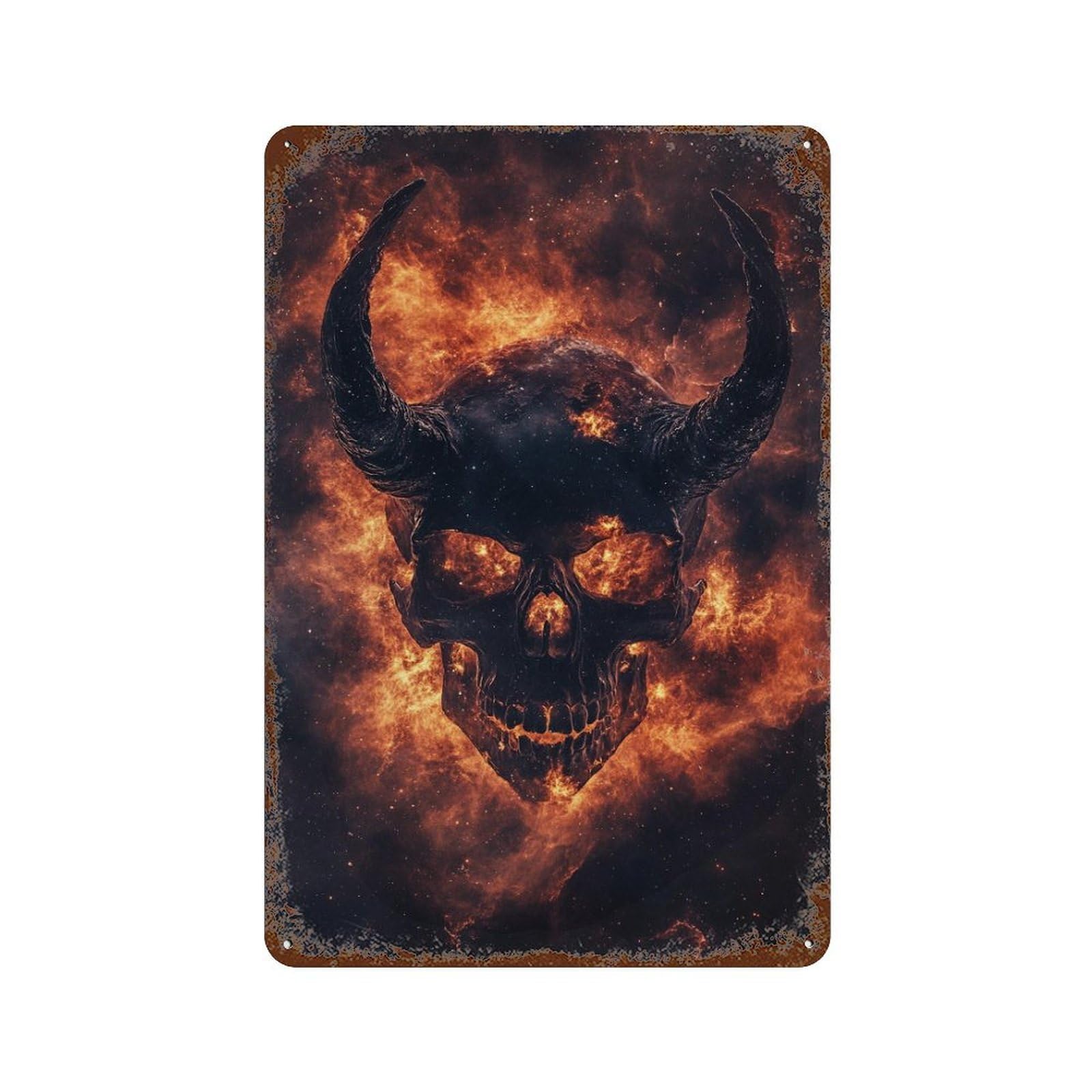 Garage Style Devil Skull Nebula Art Print Vintage Rust Metal Sign 11.8"x7.9", Vintage Wall Decor for Bar And Workshop
