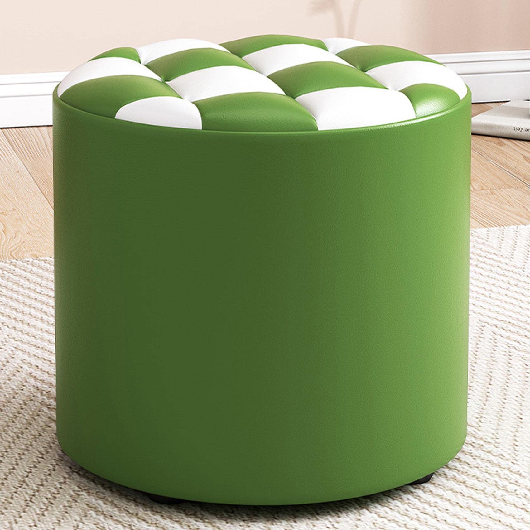 Pouf rond en cuir rouge et blanc 31x28 cm pour salon