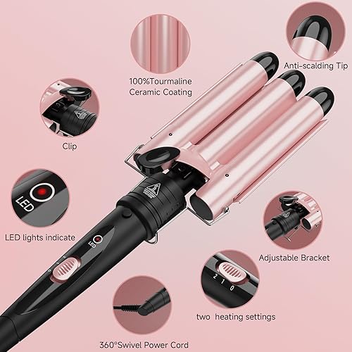 Miniatura 5 de TUIREL Juego de rizadores 5 en 1, rizador de pelo con barriles de cerámica intercambiables de 0.35 a 1.5 pulgadas, cepillo térmico rizador, varita