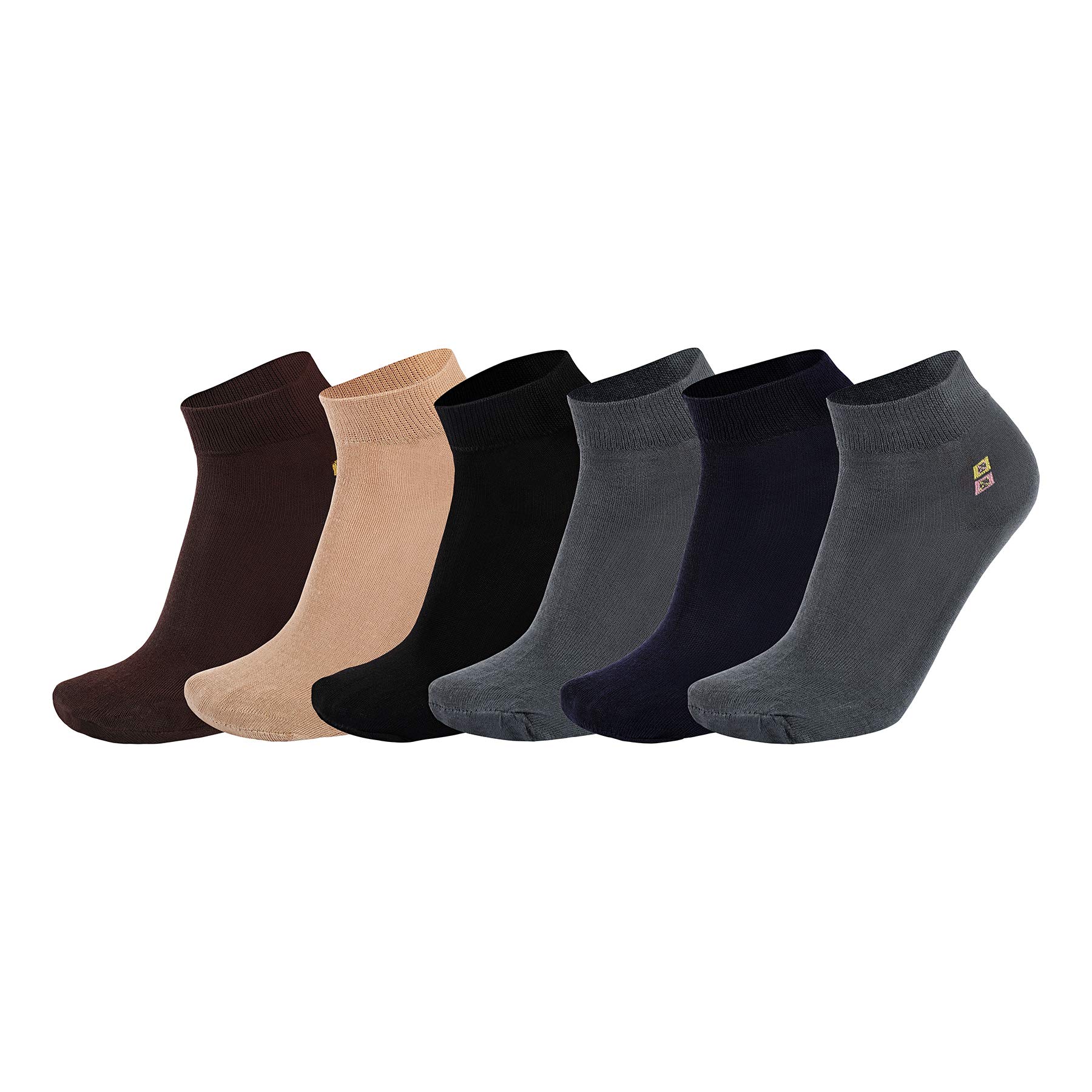Aerosport Men's Cotton Luxury Ankle Length Socks (Black, Navy, Grey, Beige, Free Size) - Pack of 6