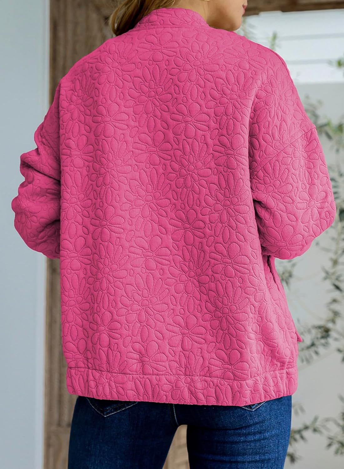 EVALESS Bomber Jackets for Women Spring Fashion 2026 Cute Jacquard Coats Lightweight Zip Up Jackets Dressy Casual - Image 4