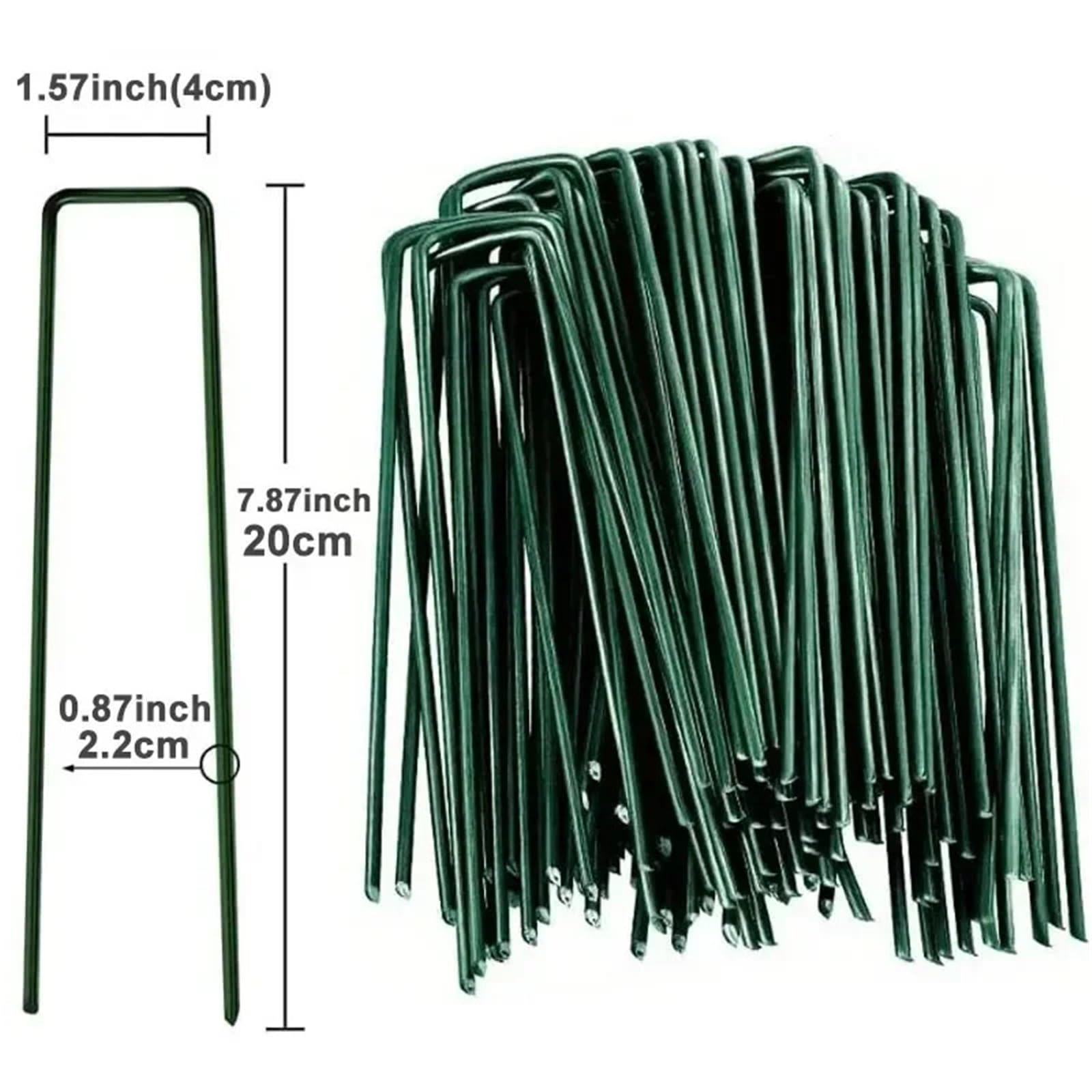 Lot de 200 piquets pour membrane de mauvaises herbes en forme de U pour jardin, pelouse, tente, piquets de fixation (4 x 20 cm, vert)