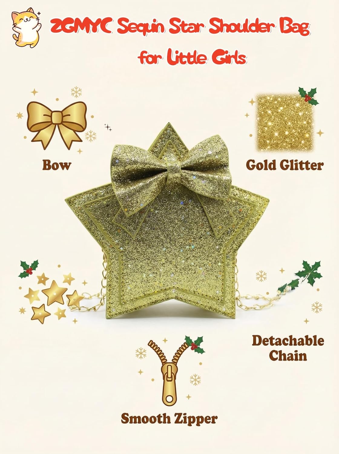 ZGMYC Little Girls Glitter Sequins Crossbody Purse Star-Shaped Bowknot Shoulder Bag Satchel - Image 4