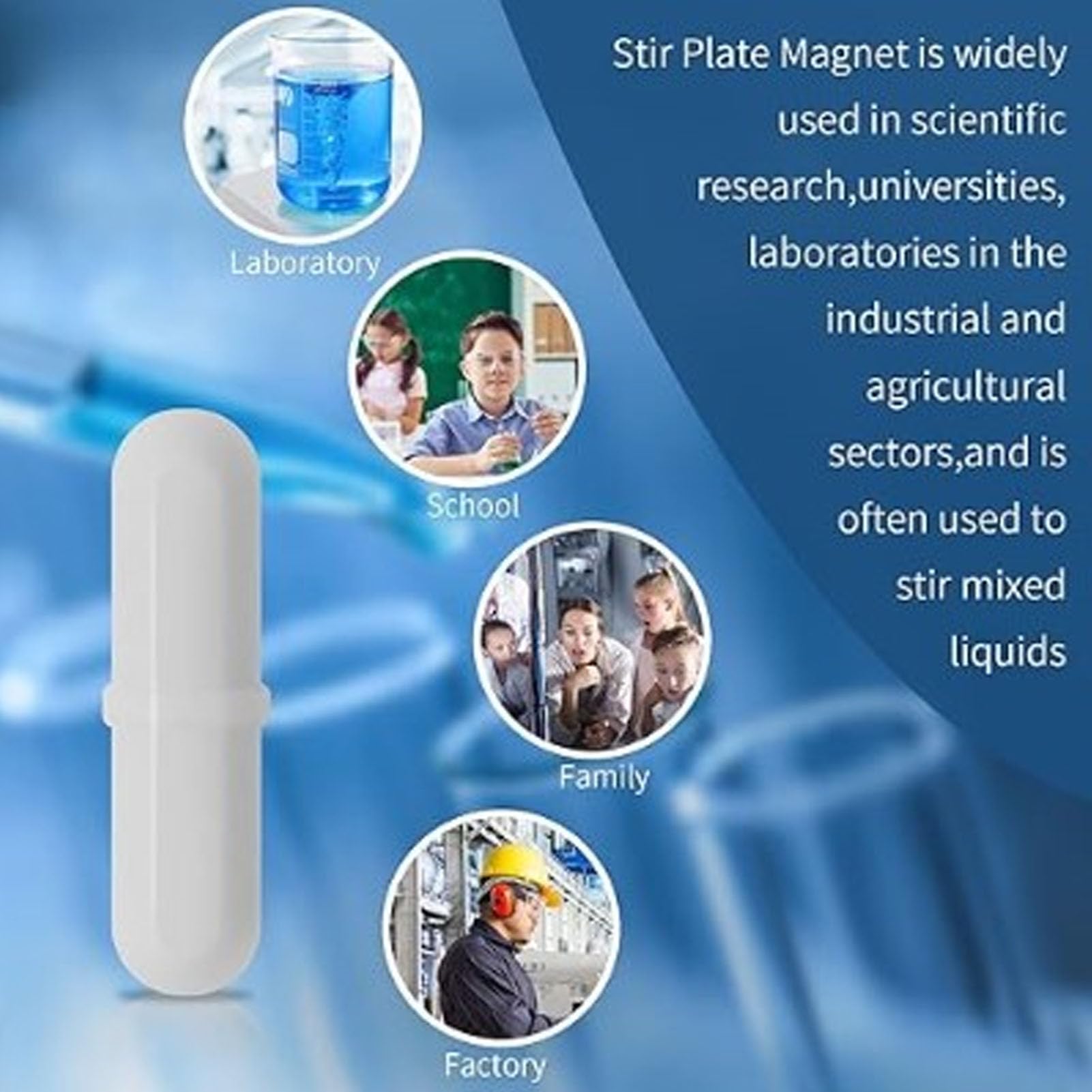 FLEXMAN 10Pcs PTFE Magnetic Stir Bar, 9X28mm White Color Reusable Laboratory Bar, Magnetic Stirrer Mixer Bar Rod for Scientific Research, Universities, Laboratories