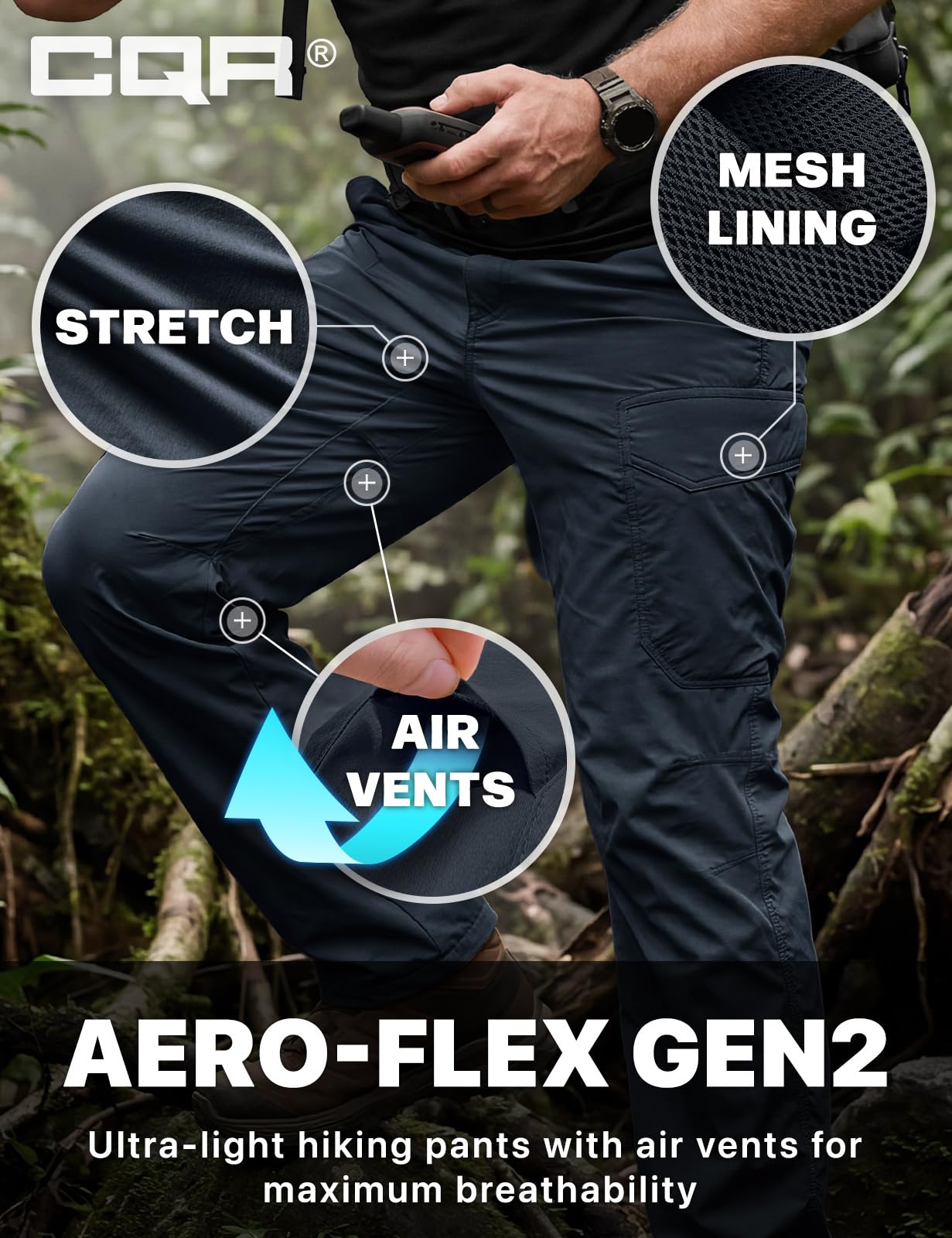 CQR Men's Quick Dry Tactical Pants, Water Resistant Outdoor Pants, Lightweight Stretch Cargo Work Hiking Pants — view 6