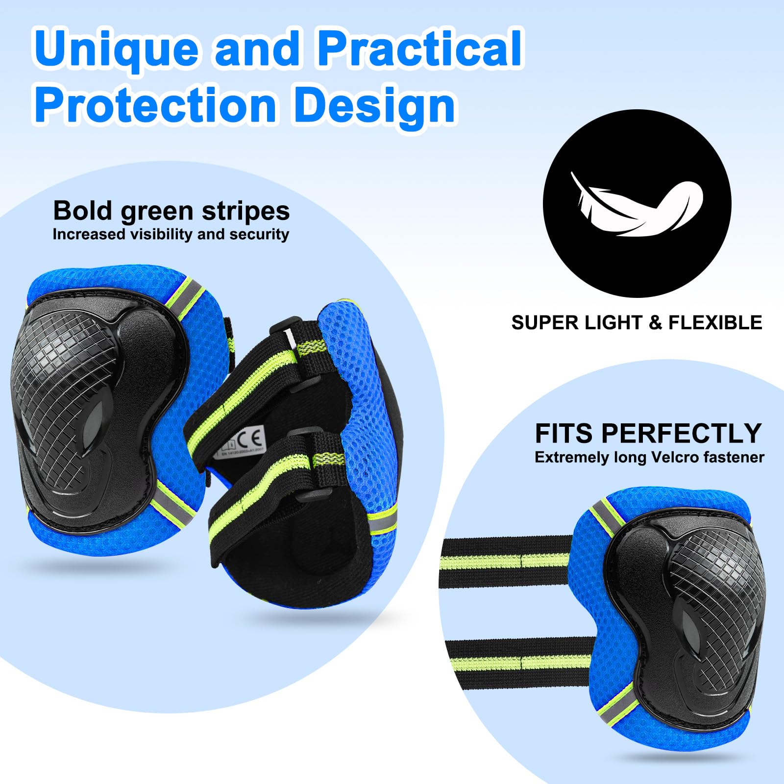 Set Protettivo per Bambini 7 Pezzi Casco Regolabile Ginocchiere Gomitiere Protezioni Polsi Roller Skateboard Bici