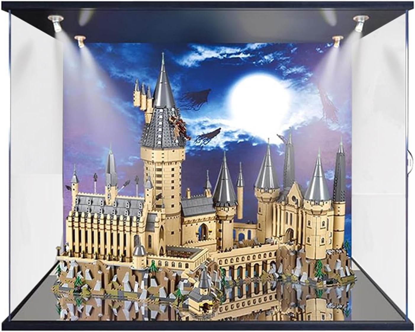 3mm Thickness Acrylic Display Case with Lights and Backboard Compatible with Lego 71043 Hogwarts Castle Model(28.7x18.9x24.8in), Protect Your Collectibles from Dust with a Clear Showcase (Only Box)