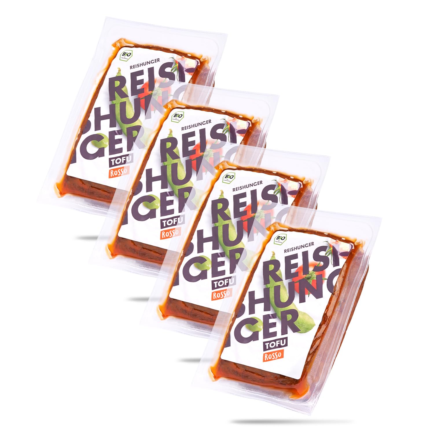 Reishunger BIO Tofu Rosso 4 x 200 g - Bio-Sojabohnen aus Österreich - Pflanzliches Protein - Glutenfrei & Vegan - Ungekühlt haltbar