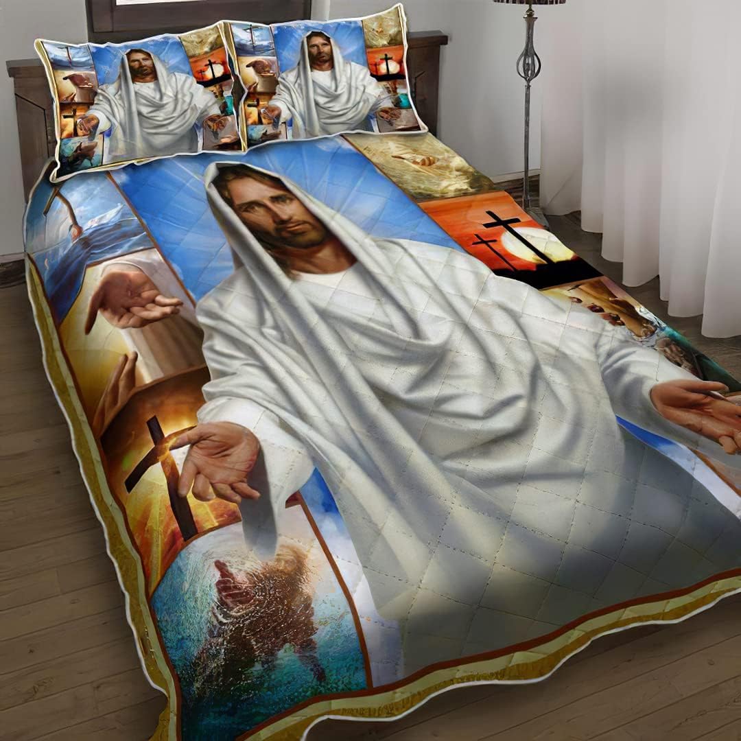 Jesus Reaching Hand Quilts Bed Set Bedding Set 3 Pieces Quilt Cover with Pillowcase Cover Soft Comfortable for Kids Parents Us Single Throw Twin Queen King Super King Size QUILT3890