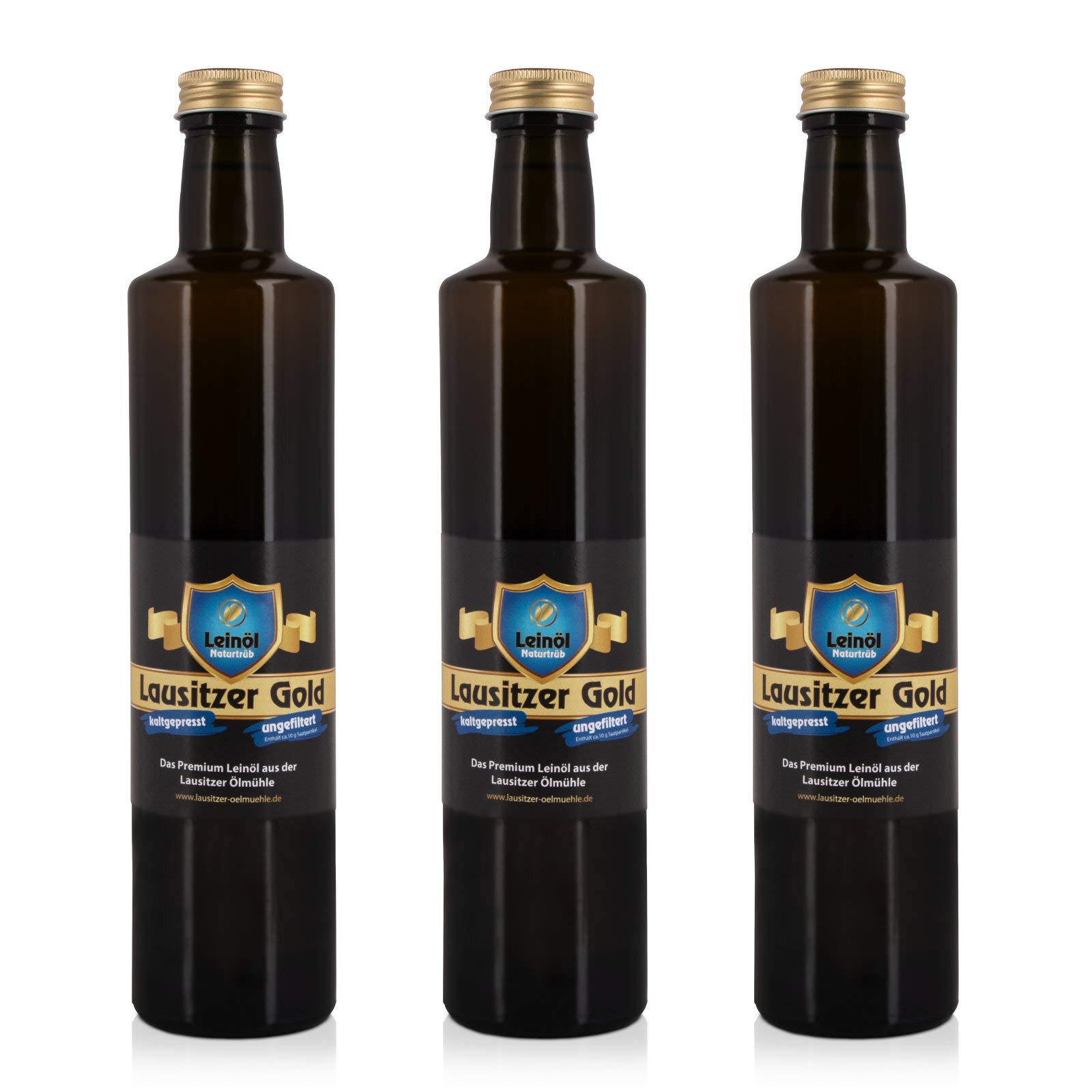 3 x Lausitzer Leinöl - Lausitzer Gold (kaltgepresstes ungefiltertes Premium Leinöl), 3x 500ml