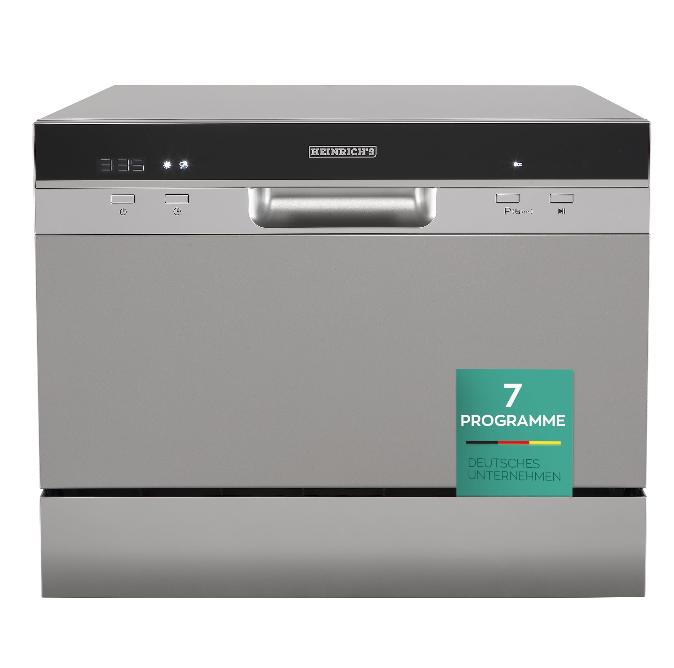 HEINRICHS tragbarer Mini Geschirrspüler, Spülmaschine, Tischgeschirrspüler mit 6,5L Wasserverbrauch, mit Wasseranschluss nutzbar, klein + freistehend für Büro, Camping/Wohnmobil, 7 Programme, 1380W