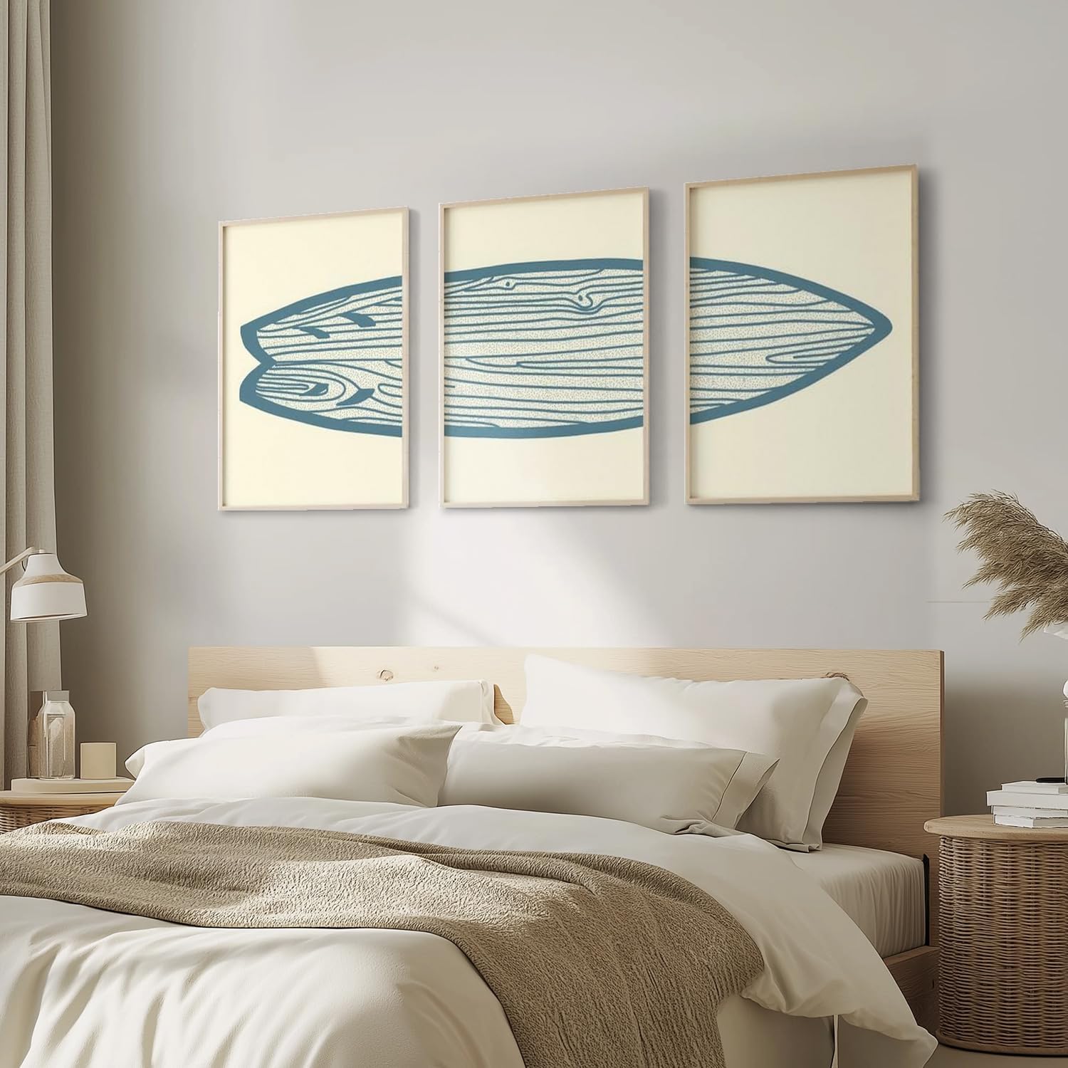 AntExpanse Surfboard Wall Decor 3 Pieces Surfboard Canvas Painting Prints Art Poster, Sea and Surf Pictures for Beach House, Living Room, Bedroom Decor with Wooden Inner Frame (25x40cmx3=10x16inchx3)