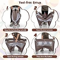 Vista 4 de HONEY JOY Pack and Play con moisés, 5 en 1, cuna para bebé junto a la cama con mesa de cambio de pañales y bolsa de almacenamiento, arco de juguetes