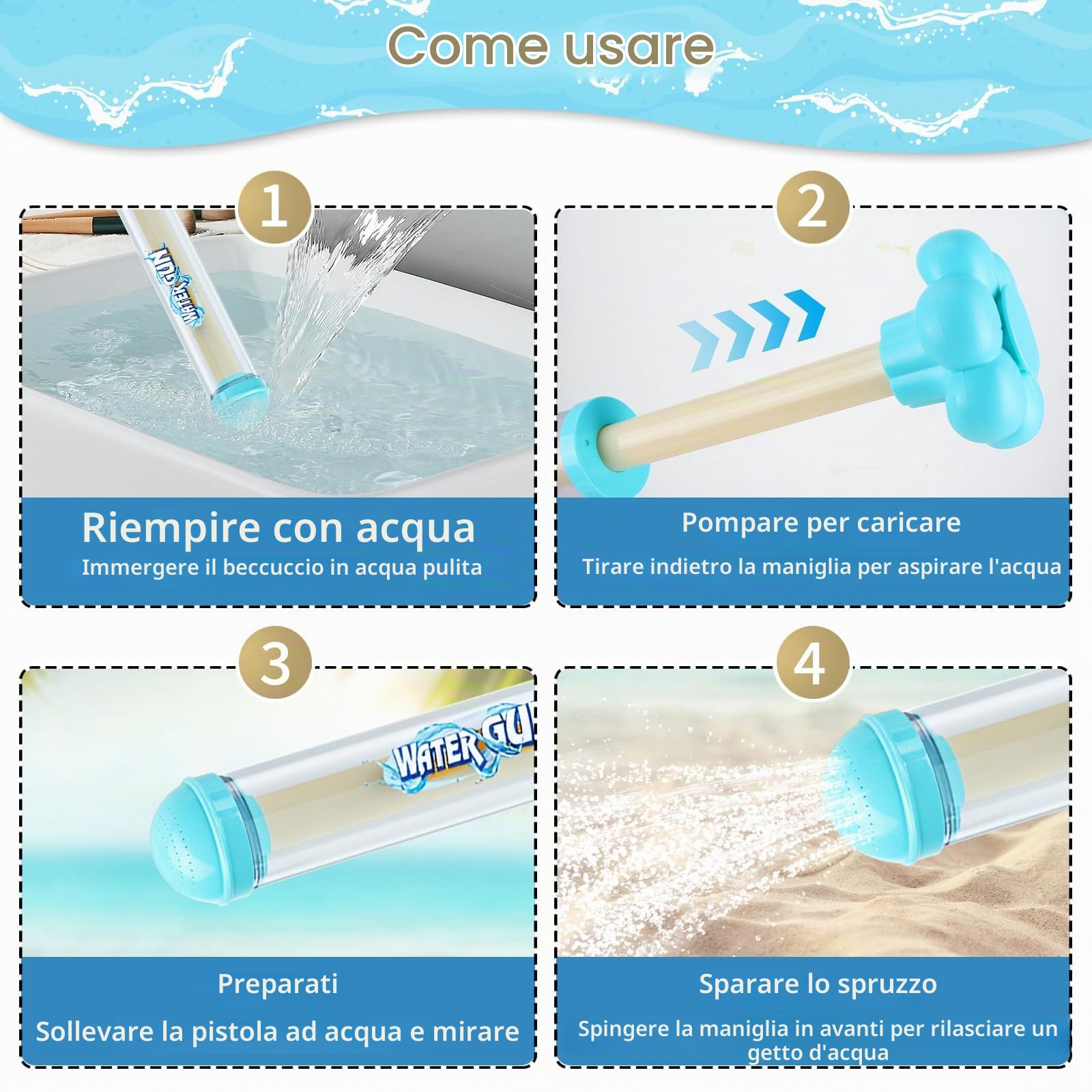 4 Pezzi Fuochi d'artificio Pistola ad Acqua - 27cm, Pistole ad Acqua Giocattolo per Bambini, Fuochi d'artificio Water Squirter per Ragazzi Ragazze, Feste, Spiaggia, Giocattolo Divertente per Piscina