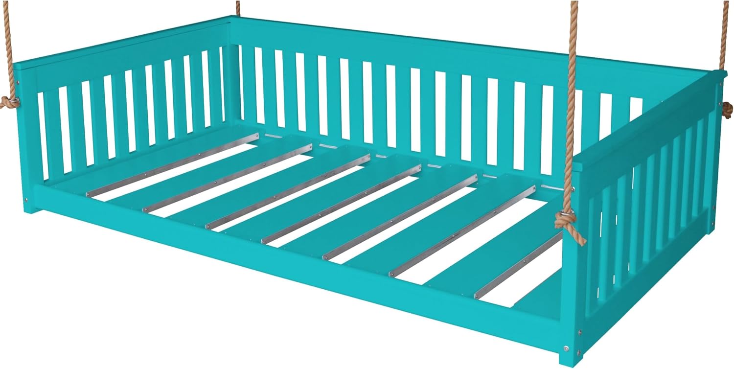 Twin Size Hanging Day Bed with Rope, Poly Lumber-Aruba Blue