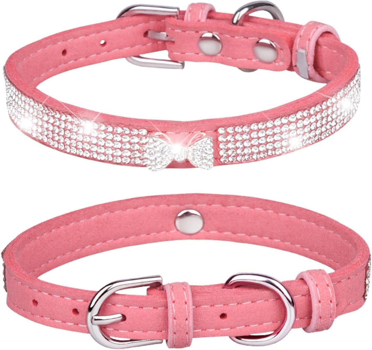 Obroża dla psa, Uroczy Bling z błyszczącą kokardką dla dziewcząt i chłopców Rhinestone spersonalizowany(Purple,X Small)