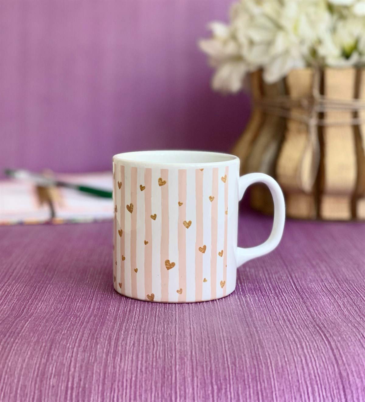 giftmoda Altın Işıltılı Kalp Tasarımlı Kupa