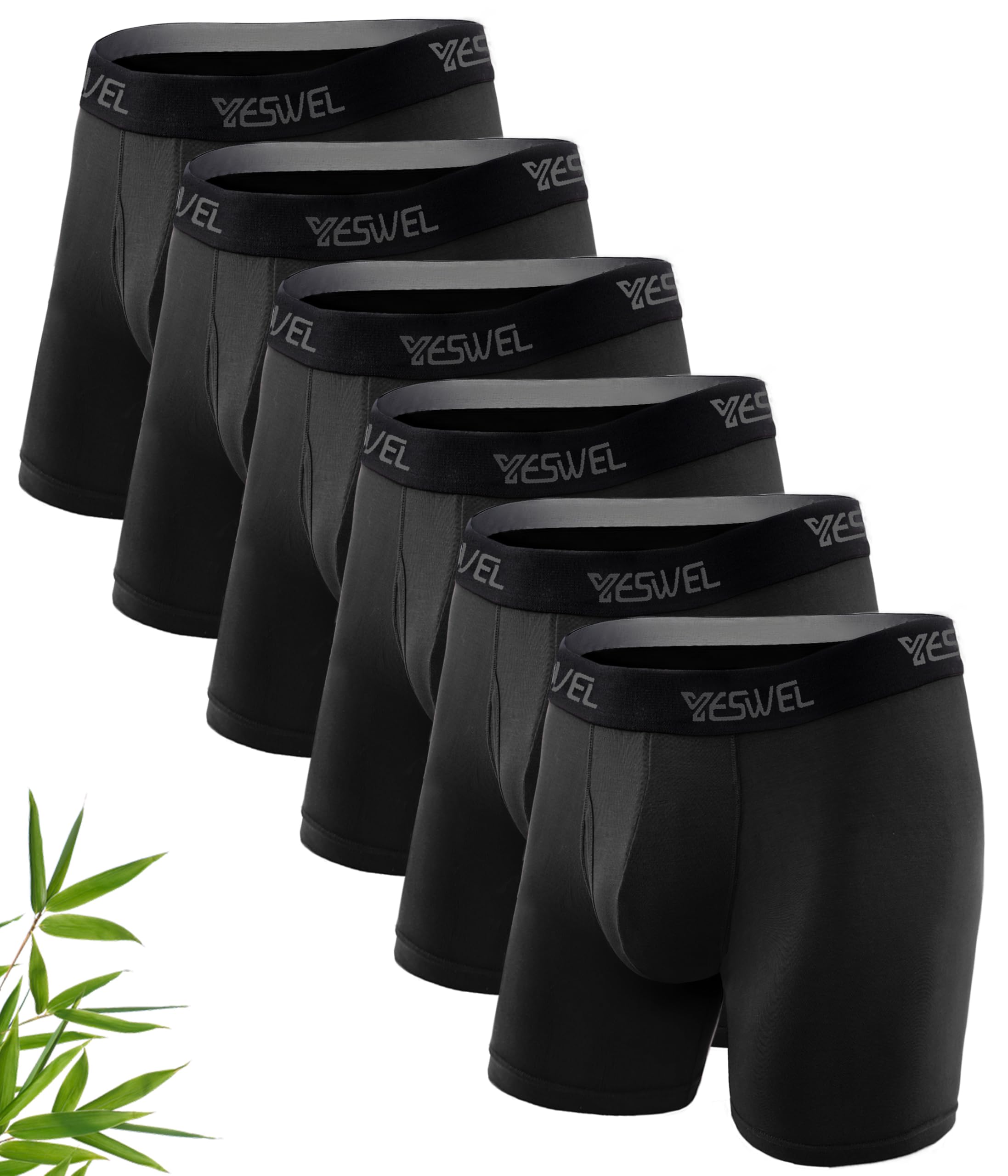 YESWEL Bambus Boxershorts Herren 6er oder 10er Pack, Langes Bein Unterhosen Männer Ohne Kratzenden Zettel Unterwäsche Atmungsaktive Retroshorts Boxer mit Eingriff (Gr.S-4XL)