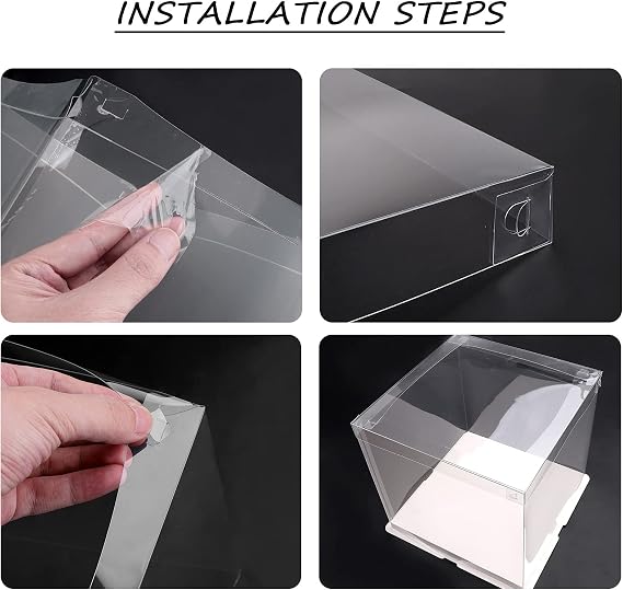 Hileyu Transparent Cake Box Plastic Gift Box with Lids Double Layer Cake Box Transparent Cube Box with Ribbon Base Bakery Packaging Box for Dessert 6 Inch