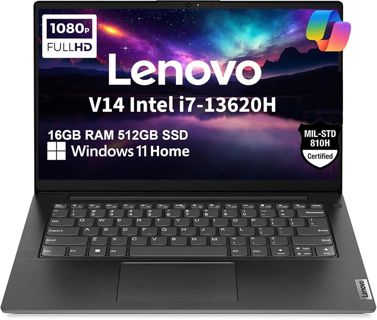 Laptop empresarial Lenovo V14 Gen 4 (14" FHD antirreflejos, Intel 10-Core i7-13620H, 16 GB de RAM, 512 GB SSD), cámara web con obturador de privacidad, Ethernet, Wi-Fi 6, HDMI, Win 11 Home (renovado)