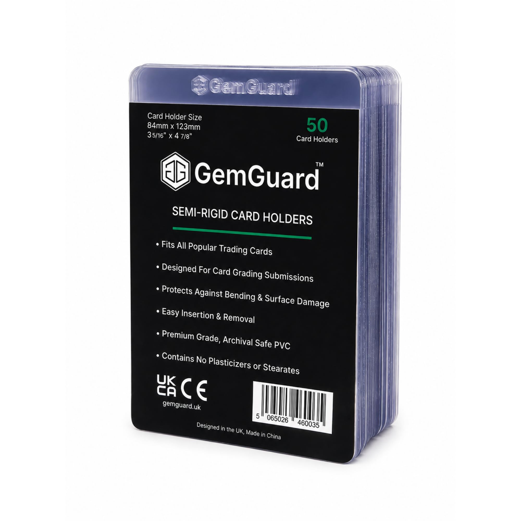 GemGuard 50 Pack Semi-Rigid Card Holders Sleeves for Sports & Trading Card Grading Submissions Compatible with PSA, BGS, CGC & SGC