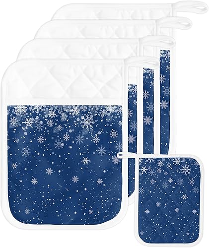 Juego de 5 agarraderas de tela de toalla para cocina, antideslizantes y aislantes de calor, con bolsillo, guantes gruesos para horno, posavasos para