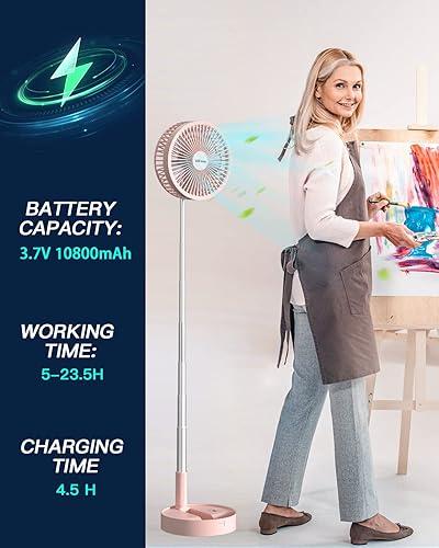 Miniatura 10 de AICase Ventilador de pie, ventilador telescópico portátil plegable de 8 pulgadas, ventilador de escritorio USB con batería recargable de 7200