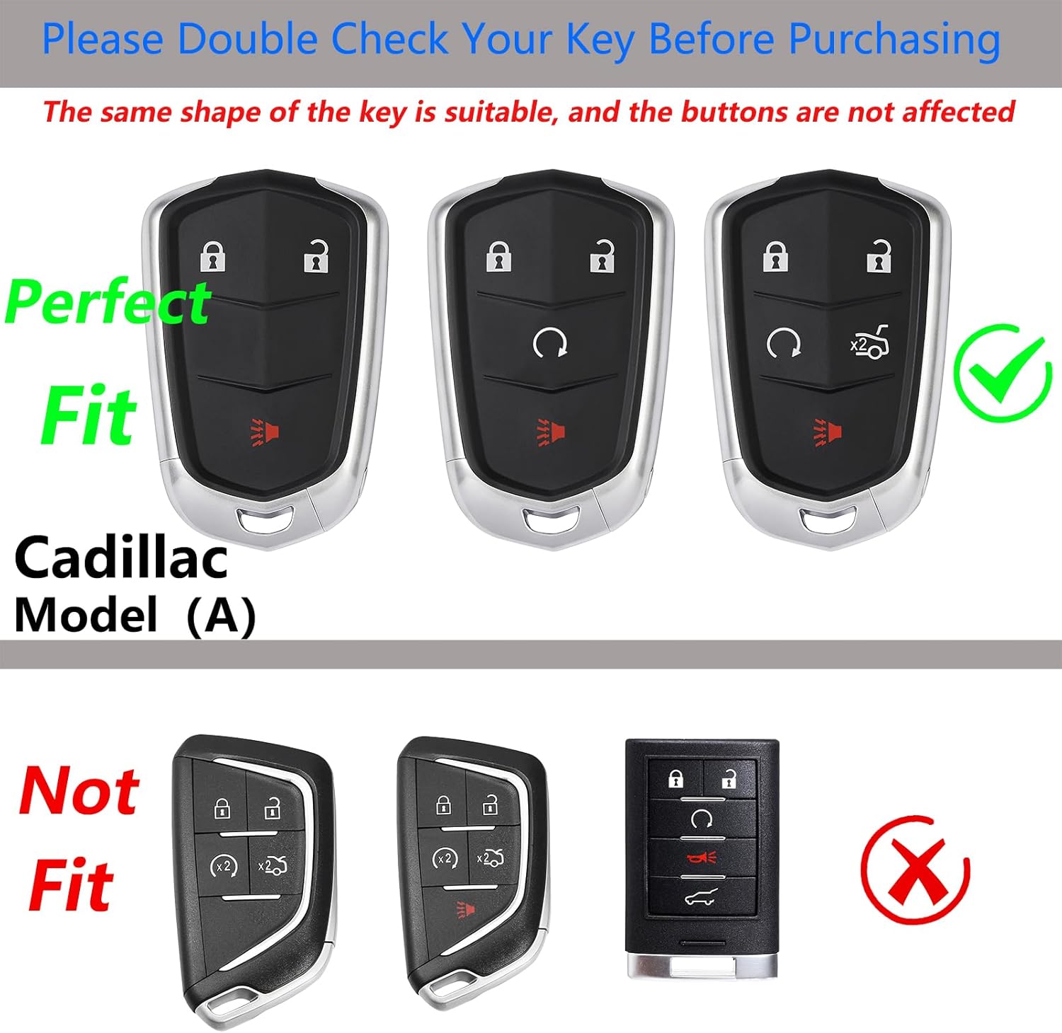 for Cadillac Key Fob Cover with Keychain,Stylish Zinc Alloy Protection Key Case Compatible with 2015-2019 Escalade CTS SRX XT5 ATS STS CT6 XTS XT4 Smart Remote Key Shell Accessories