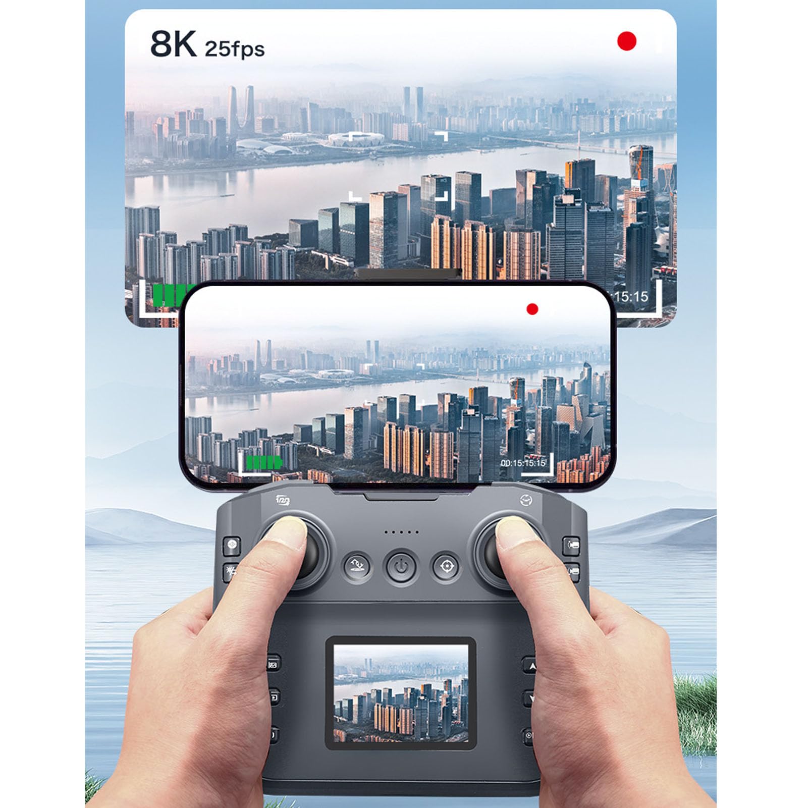GPS Drone, Quadcopter RC sin Escobillas con una Cámara Dual de 8k HD, Evitación de Obstáculos Inteligentes, Control Remoto de Pantalla, Aterrizaje de Despegue Clave, Filtros de