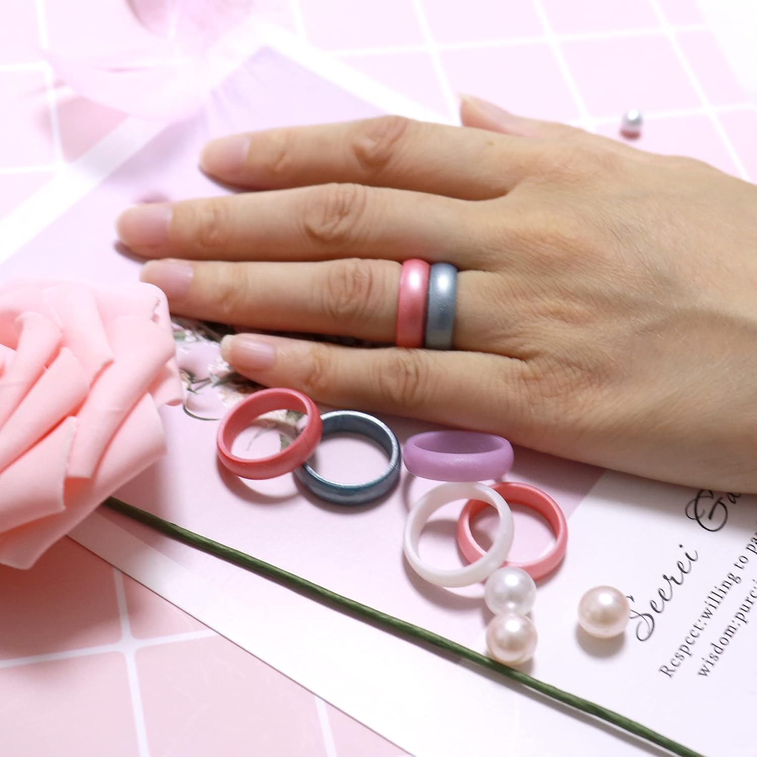 10 Packs Silicone Rings for Women, 5.5 MM Metallic Rubber Wedding Bands Stackable Ring