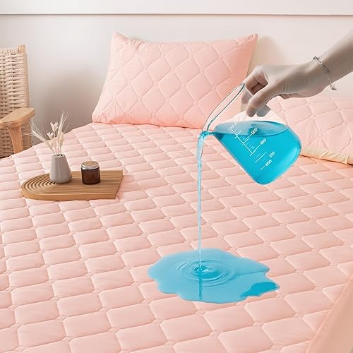 Protector de colchón impermeable tamaño Queen, funda de colchón acolchada con bolsillos profundos elásticos de 17 pulgadas, bordes elásticos,