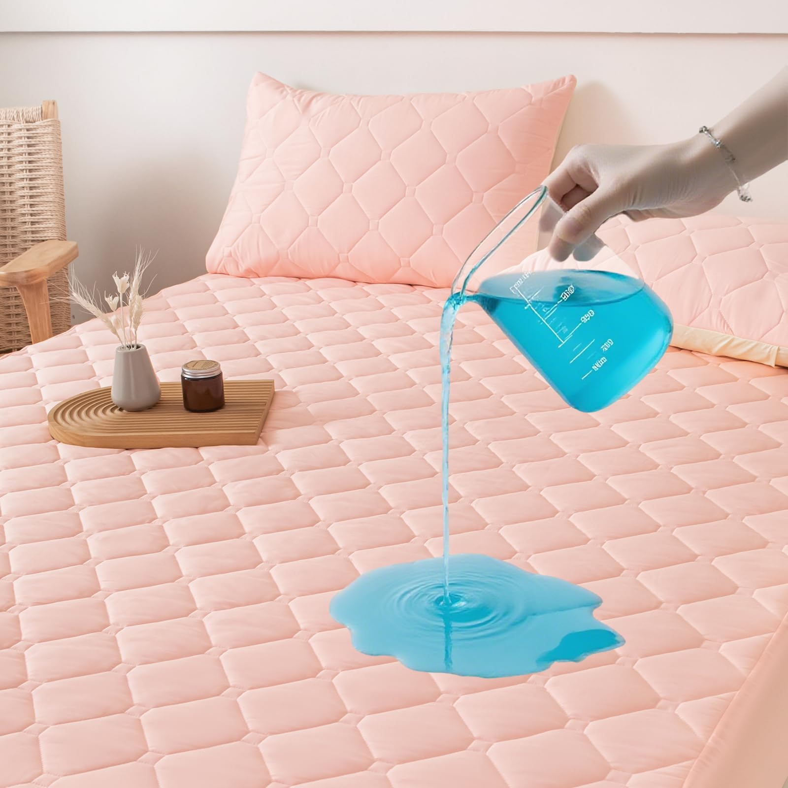 Photo 1 of PAJEO Waterproof Full Size Mattress Topper, 18" Deep Pocket Size Mattress Protector - Lab Tested Leakproof, Oeko-TEX Certified, Machine Washable,Full Size Fitted Sheet Only (Pink)