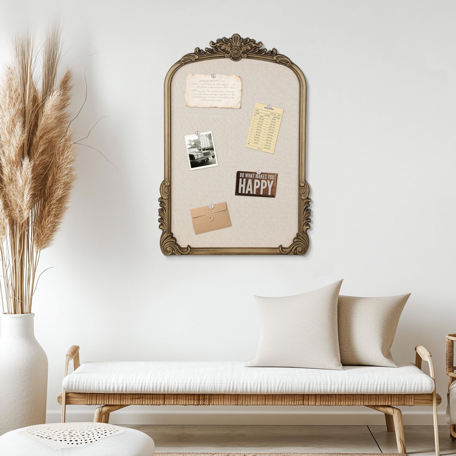 Pinnwand aus Stoff, 48,3 x 68,6 cm, Vintage-Pinnwand mit goldenem Rahmen, kunstvolle große Pinnwand für Wanddekoration, Heimbüro, Klassenzimmer, Studio, Schlafzimmer zum Präsentieren von Fotos