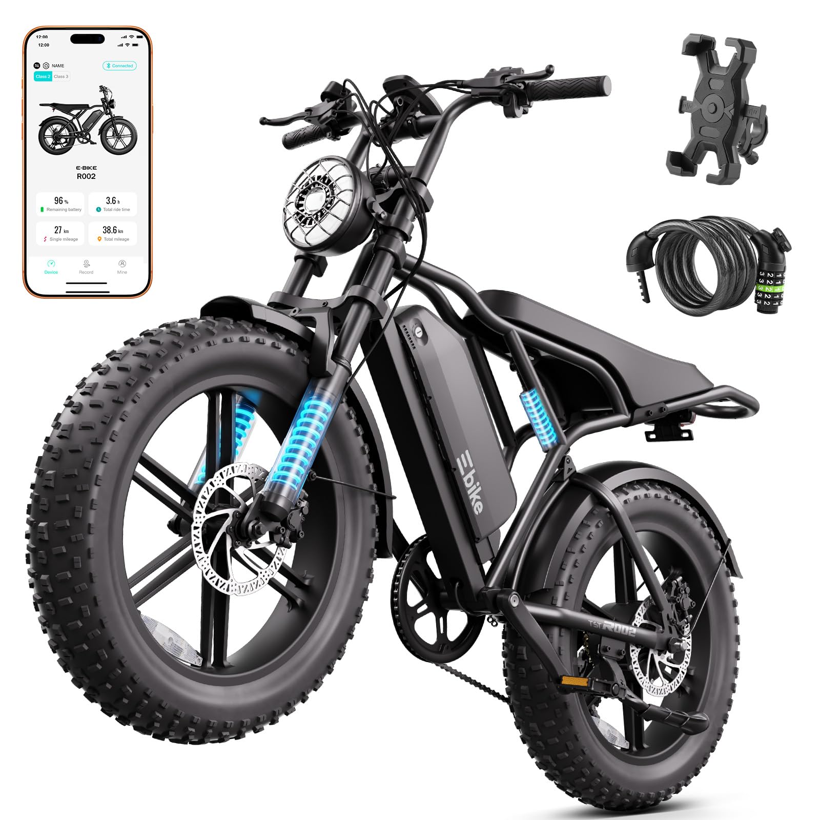 Electric Bike for Adults,2000W Peak,20"x4"Fat Tire,48V Removable Battery