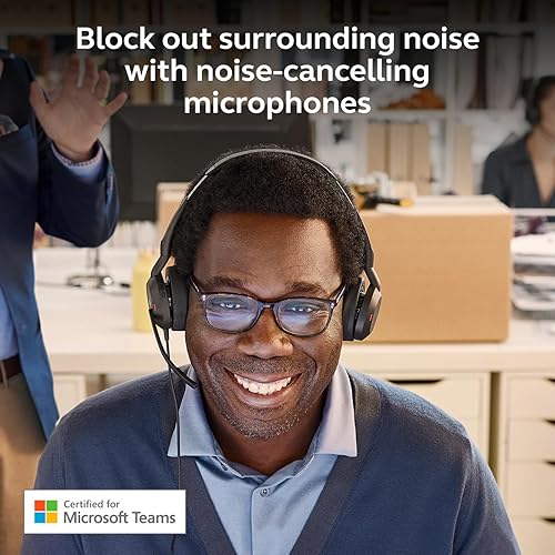 Vista 4 de Jabra Evolve2 50 - Auriculares de doble oreja con cable, auriculares con cancelación de ruido, auriculares Bluetooth para trabajar con micrófonos