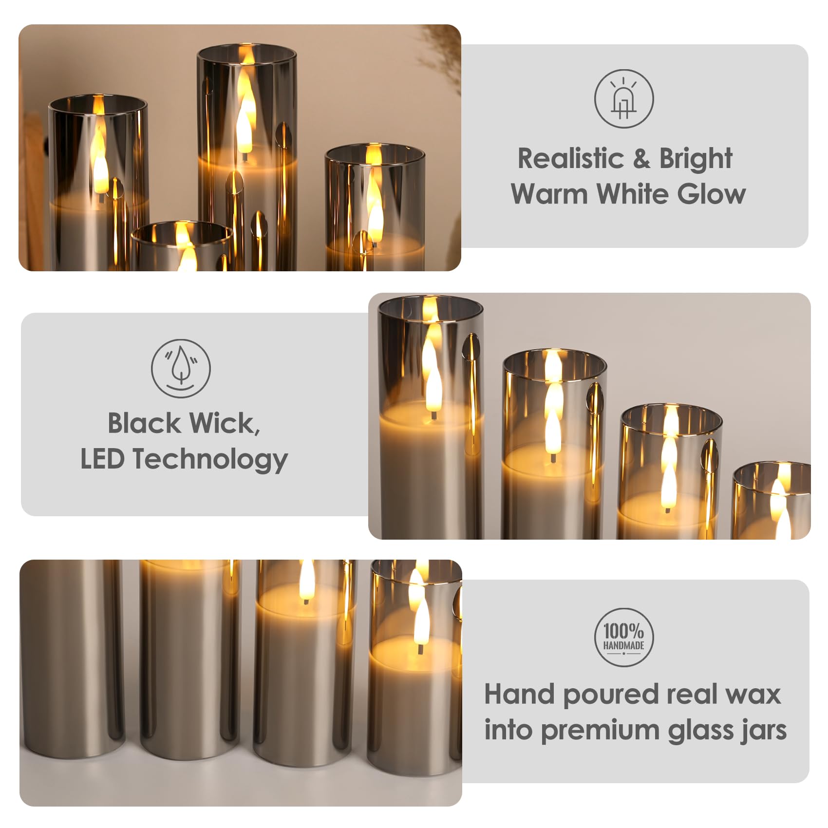 Candele A LED, Set Da 3 Ceri Con Funzione Timer E Fiamma Oscillante Finta Lumini Elettronici Bianco Crema Relaxdays 90806024 - Foto 6