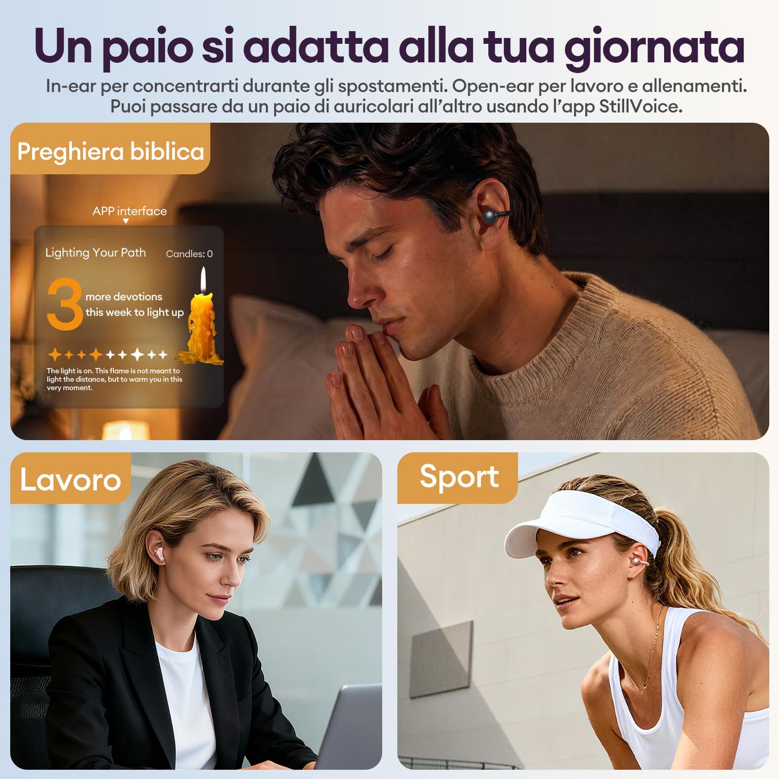 PAXA Auricolari Bluetooth Open Ear Clip-On 2 in 1 con App StillVoice, Bluetooth 6.0, 50 Ore di Autonomia, Riduzione Ibrida del Rumore, Sync Automatico L/R, Nero