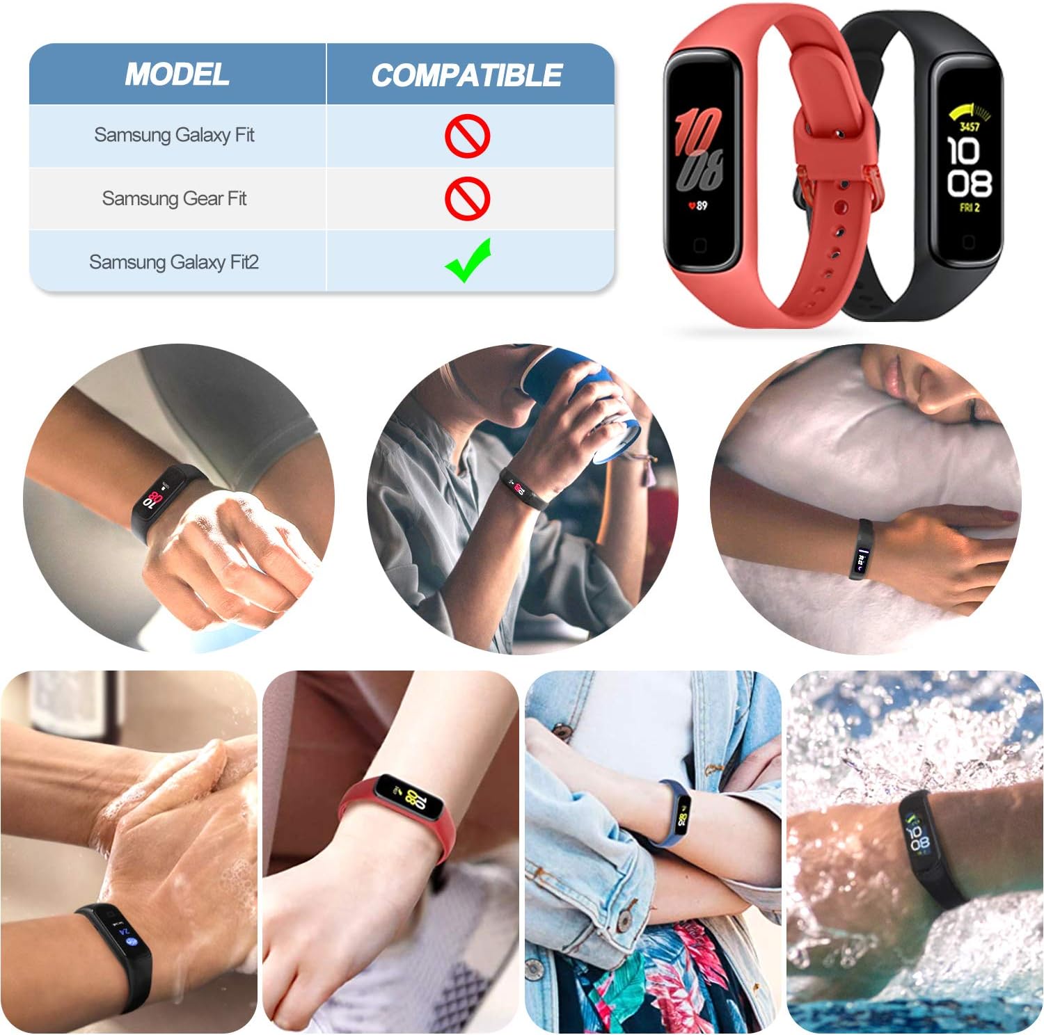 Strap Replacement Compatible with Samsung Galaxy Fit 2, Bands for Samsung Galaxy Fit 2 Bracelet Wristbands Wristband Accessories Silicone Strap Bracelets for Galaxy Fit2 SM-R220 Straps (2PCS)