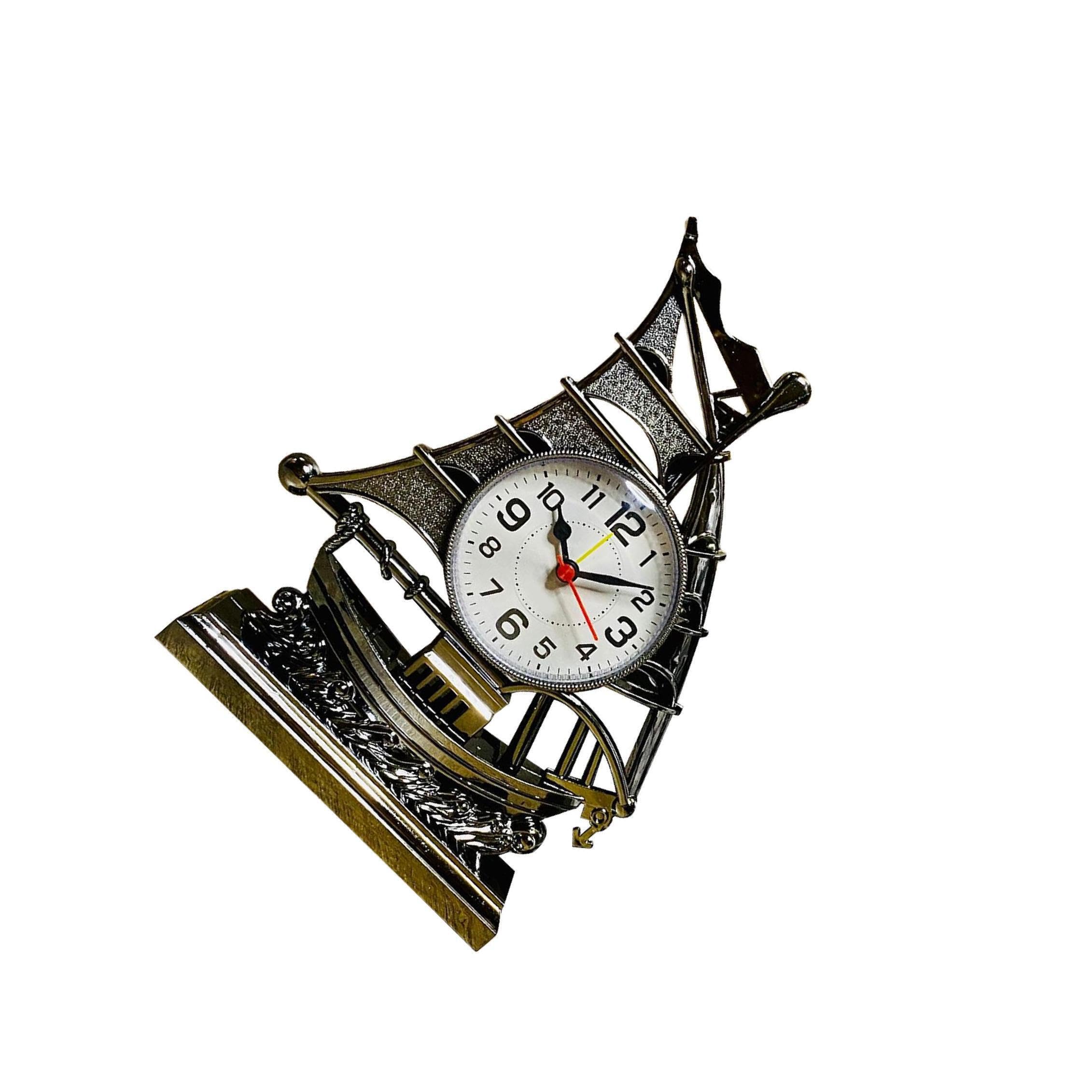 Zambuph Black Sailboat Alarm Clock Exquisite Classic Timekeeper Suitable For Living Room Bedroom Kitchen Setting Exquisite Clock Face Desk Clocks Analog For, 17.5X5.5x21.5cm