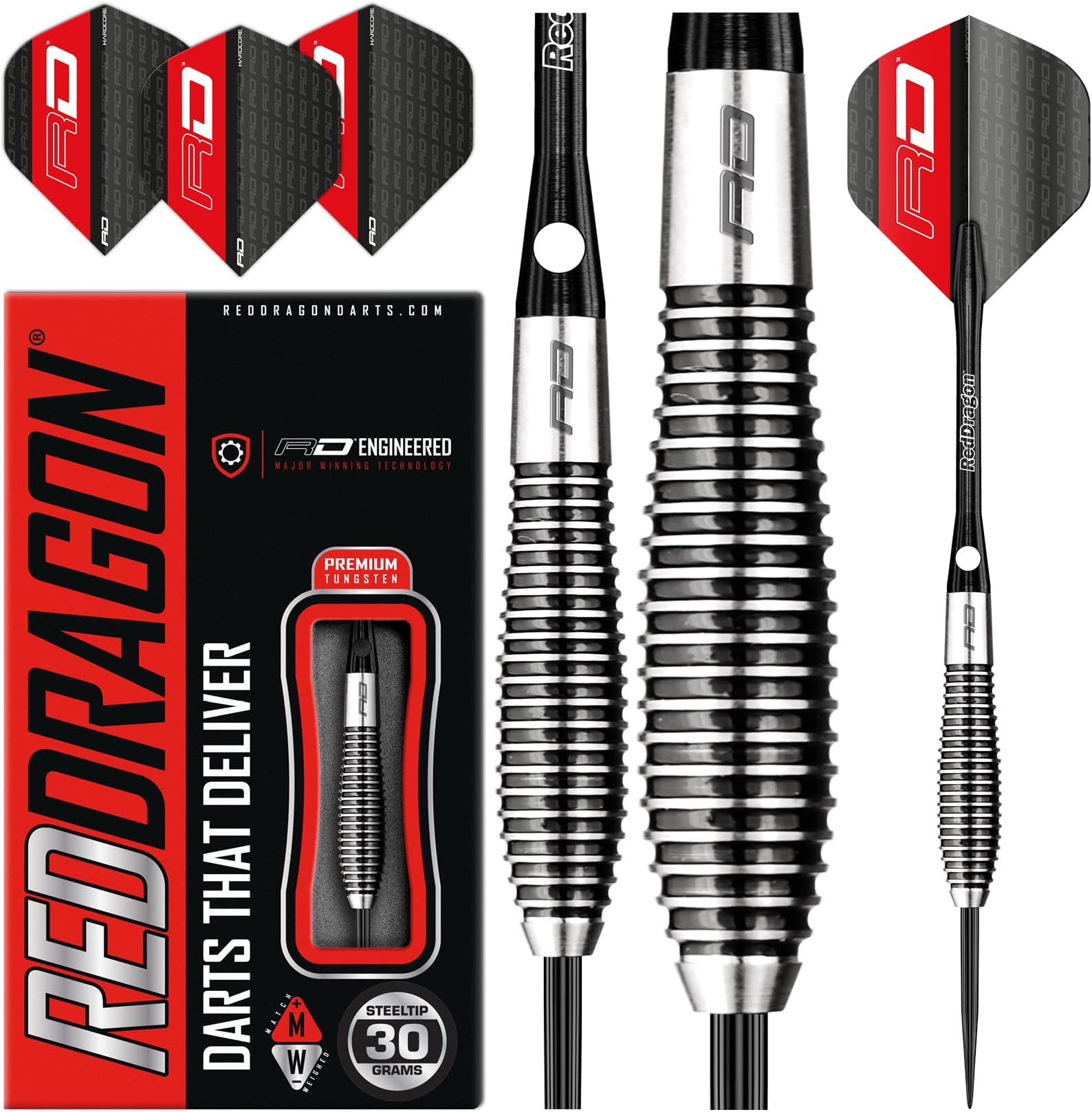 RED DRAGON Lethal Magic 25g, 28g or 30g Tungsten Darts Set with Flights and Stems