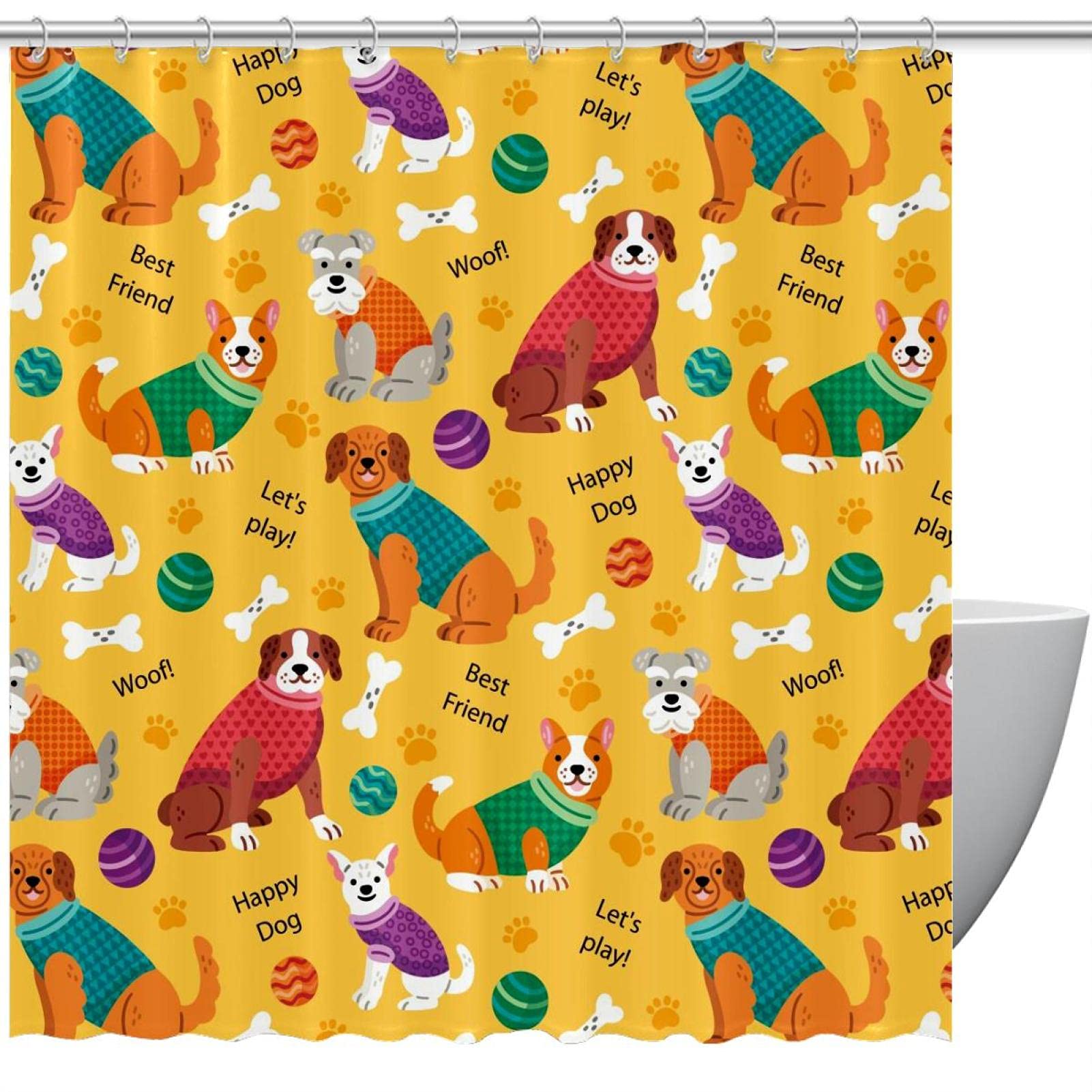 Rideau de douche Corgi et carlin mignon pour enchanter le bain des petits